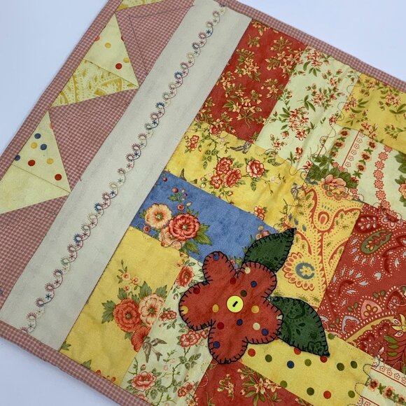 2 Handmade quilted table runners multicolored patchwork, spring & fall colors - Picture 2 of 7